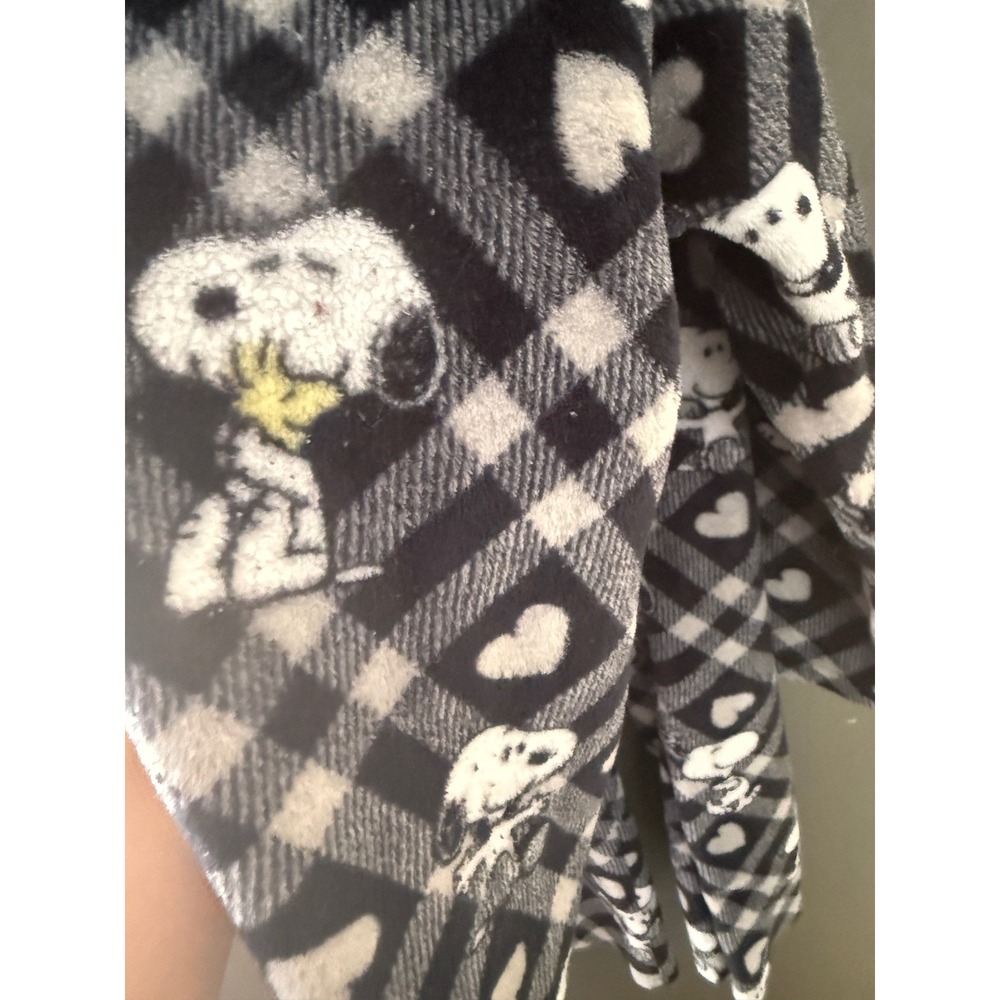 Munki Munki Peanuts Snoopy Fleece Pajama Set XL Black White Plaid Hearts Button - Picture 4 of 11